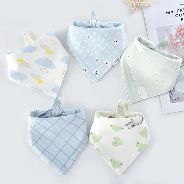 5pcs/lot Baby Bibs Triangle Double Cotton Bibs Cartoon Print Saliva Towel Baby Boys Girls Feeding