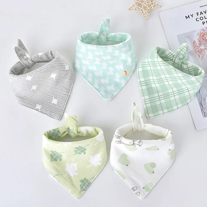 5pcs/lot Baby Bibs Triangle Double Cotton Bibs Cartoon Print Saliva Towel Baby Boys Girls Feeding - Image 6