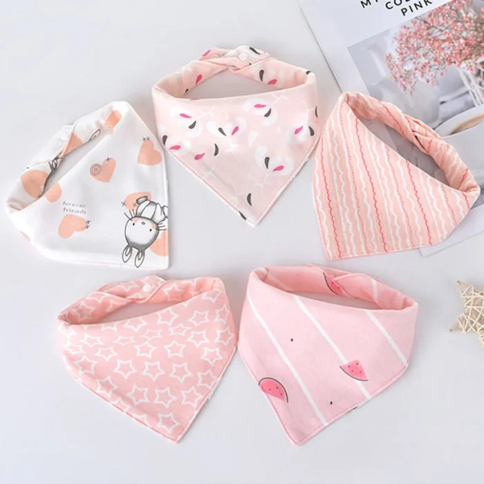 5pcs/lot Baby Bibs Triangle Double Cotton Bibs Cartoon Print Saliva Towel Baby Boys Girls Feeding - Image 4