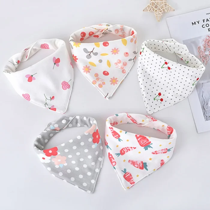5pcs/lot Baby Bibs Triangle Double Cotton Bibs Cartoon Print Saliva Towel Baby Boys Girls Feeding - Image 5