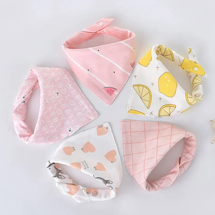 5pcs/lot Baby Bibs Triangle Double Cotton Bibs Cartoon Print Saliva Towel Baby Boys Girls Feeding - Image 3