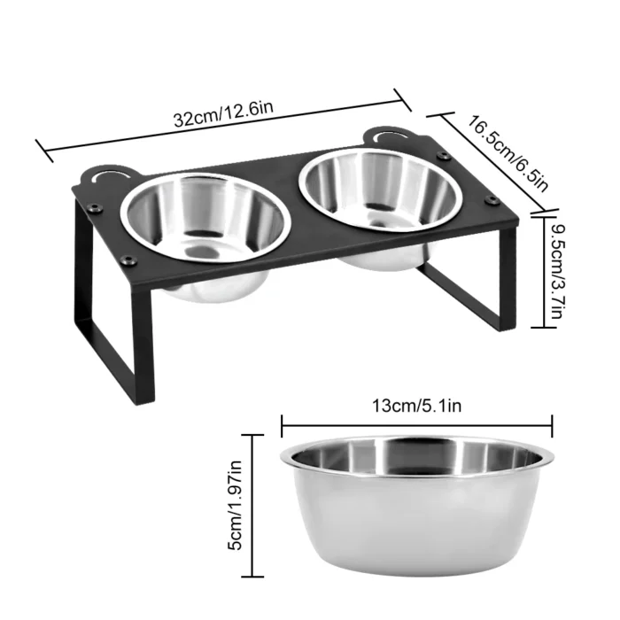Elevated Cat Food Water Bowls 2 Stainless Steel Bowls with Metal Stand 15° Tilted Raised Cat feeding - Image 2
