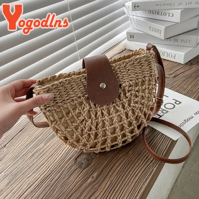 Yogodlns Summer Straw Bag For Women Fashion Semicircle Crossbody Bags - Image 5