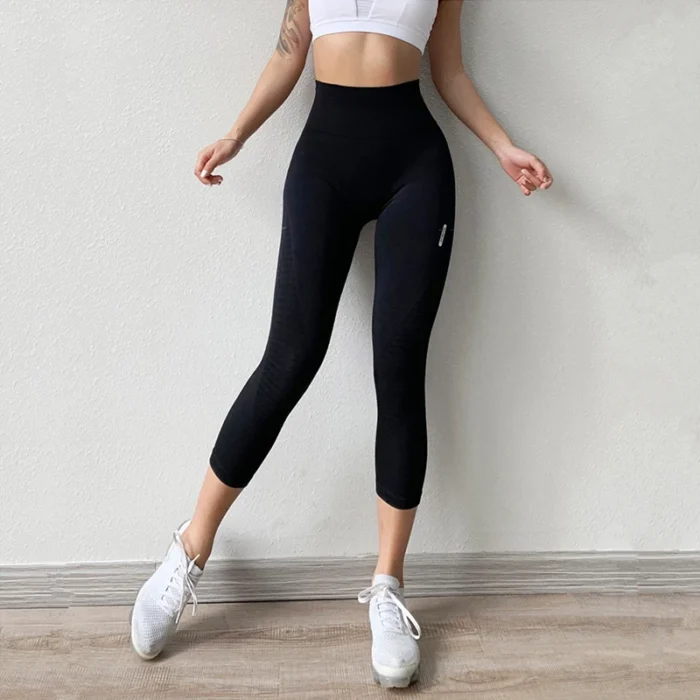 High Waist Seamless Leggings Sport Women Crop Yoga Pants Elastic Stripe Capris Gym Workout Leggings - Image 3