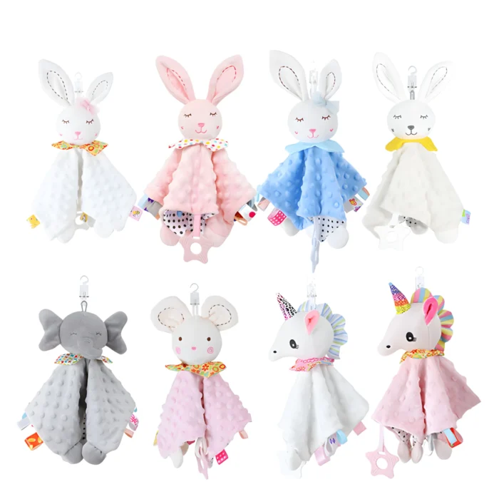1pcs Baby Security Soothing Doll Towel with Teether Rattles Soft Blanket Snuggle Toy