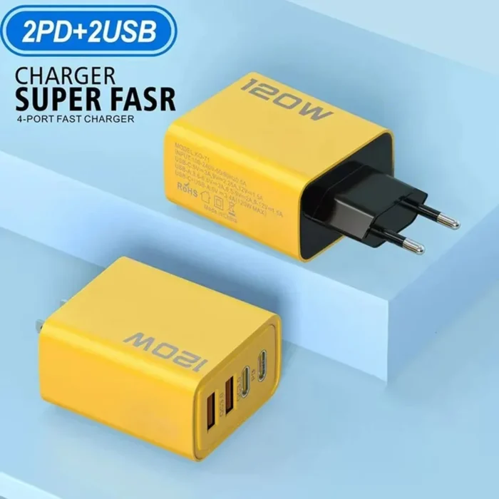 4 Port USB Charger Total 120W Type C Fast Charge Mobile Phone Adapter Quick Charge Wall Charger - Image 2