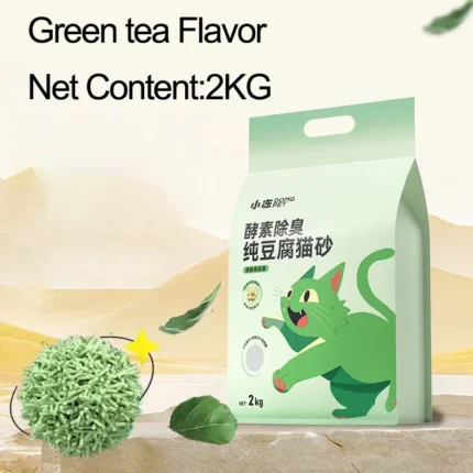 Tofu Cat Litter Green Tea Flavored Cat Litter Deodorizing Clumping Low Dust Non Stick Bottom