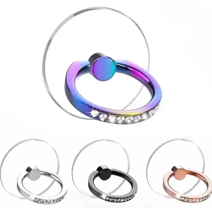 Shining Diamond Cell Phone Ring Holder Stand Transparent Finger Grip 360°Degree Rotation Smartphone Kickstand