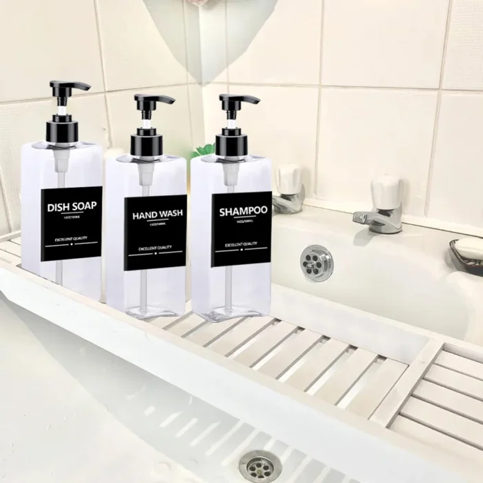 3PCS 500ml Square Soap Dispenser Waterproof Labels Refillable Empty Bottle Hand Soap - Image 3