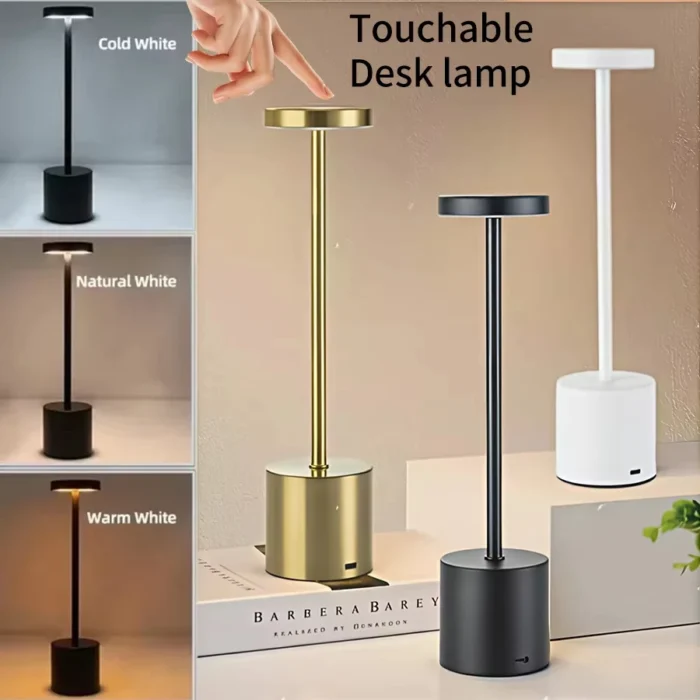 Simple Touch Sensor LED Table Lamp Rechargeable Desk Lamp 3Colors Adjustable