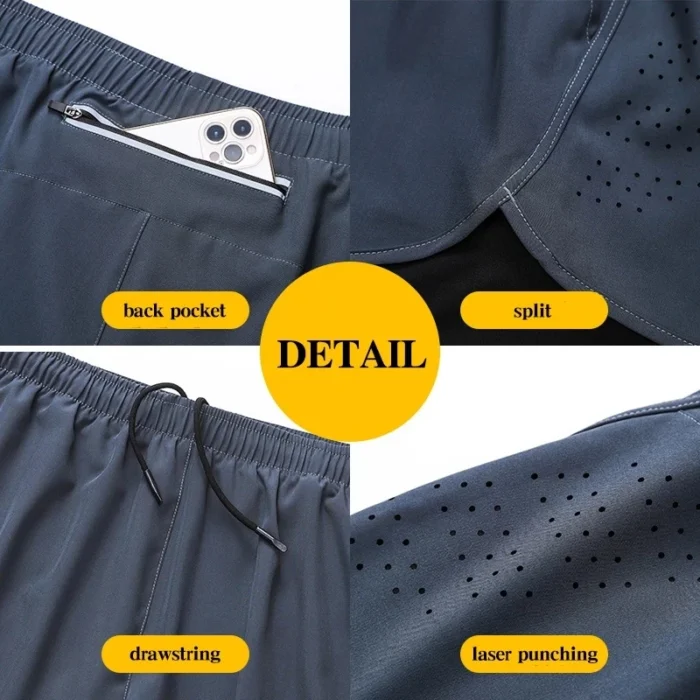 Men's Running Shorts Quick-drying Fitness Black Double Layer Shorts - Image 4