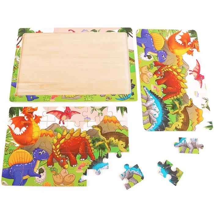 NEW Wooden 30pcs Puzzles Children Animal Dinosaur Cartoon Plane Puzzle - Image 3