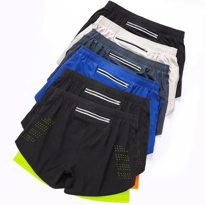 Men's Running Shorts Quick-drying Fitness Black Double Layer Shorts - Image 6