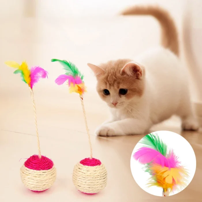1PC Pet Cat Toy Colorful Feather Blanket Ball Grinding Claw Interactive Play Ball Cat Toy - Image 2