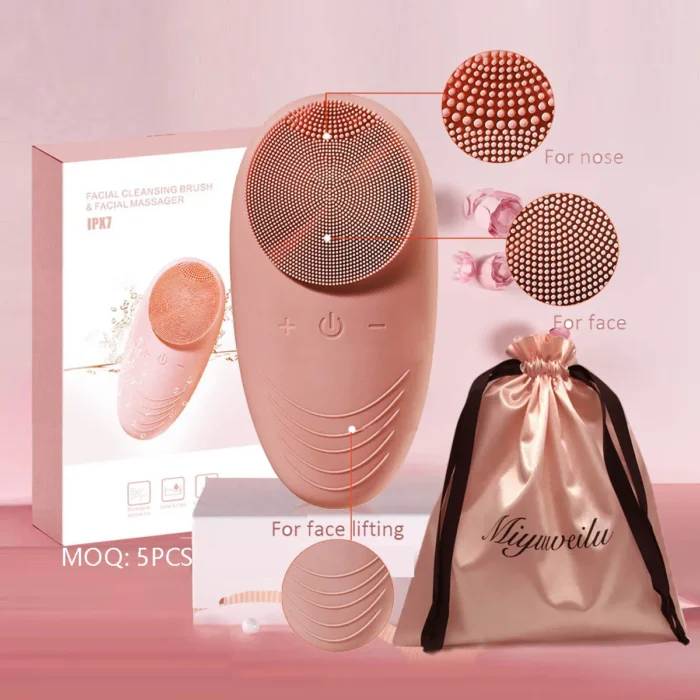 Private Label Wireless Charging Electric Bamboo Charcoal Fiber Bristles Facial Cleansing Brush for Deep Pore Dleaning