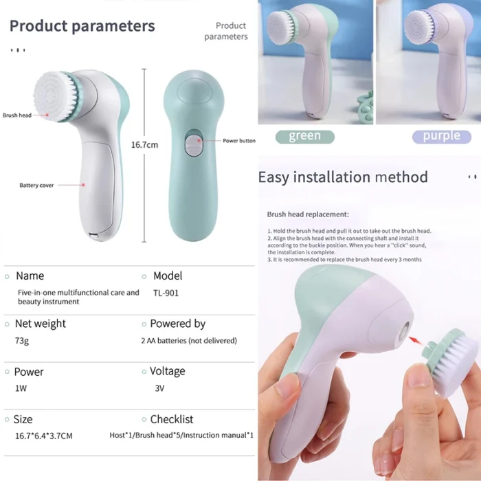 5 in 1 Facial Cleanser Pore Cleanser Face Massager Deep Electric Cleansing Brush Pore Cleaner Blackhead Remover Skin Beauty Care - Image 6