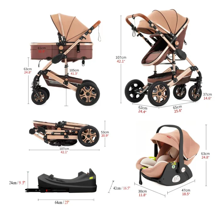 3 in 1 Baby Stroller, Baby Travel System, Baby Carriage 3in1 with Isofix Base - Image 4