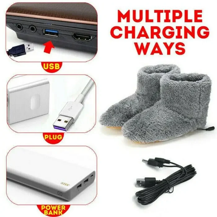 Winter USB Electric Heating Shoes for Women Men Comfortable Plush Foot Warmer - Image 6