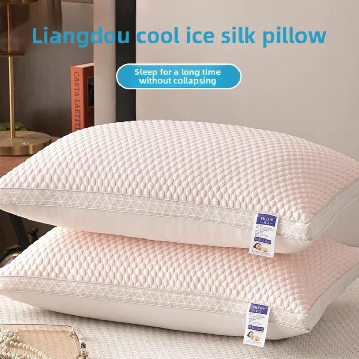 1PC Summer Cooling Ice Silk Pillow Breathable Mesh Edges 3D Ergonomic Cervical Support Pillow Core - Image 2