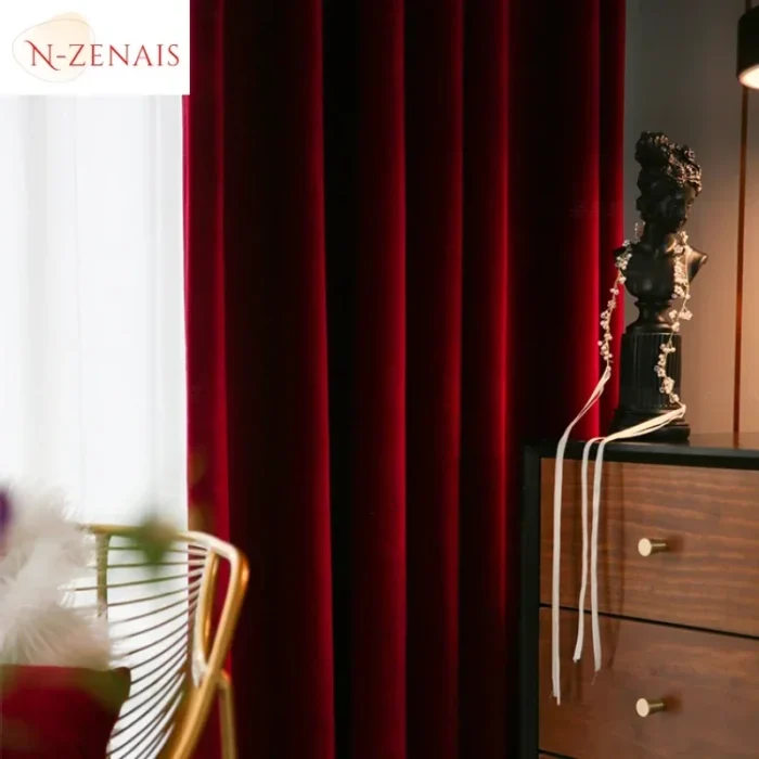 Modern Luxury Nordic Burgundy Red Velvet Curtains for Living Room - Image 6