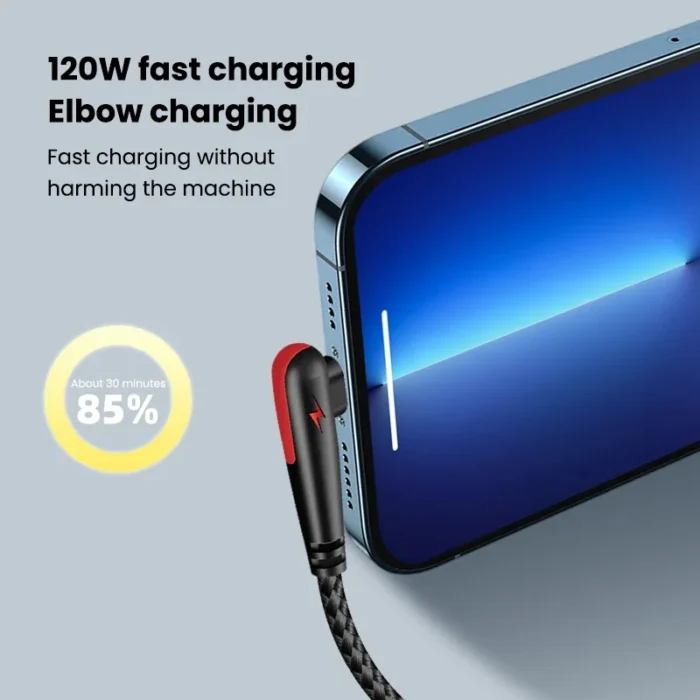 120W 90 Degree Type C Cable Fast Charging Cord Quick Charging 3.0 Data Wire Charger Cable - Image 2