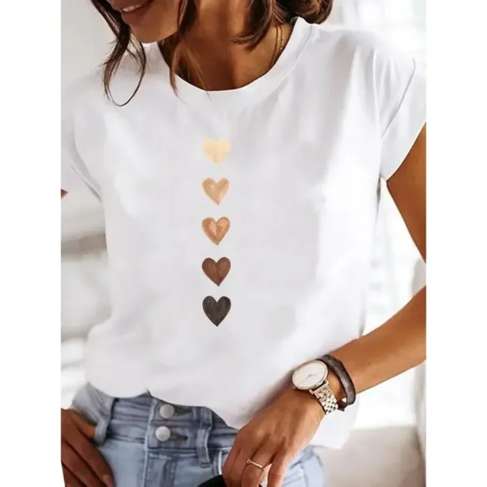 New in Y2k Love Heart Print Women Summer T Shirt Girl O Neck Funny Y2K Tops