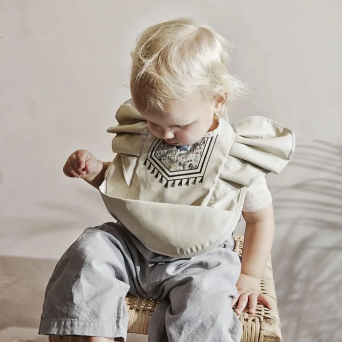 INS Nordic Style Baby Bibs Waterproof Short Sleeve with Pocket Feeding Waterproof Bib