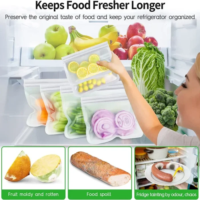 10 Piece Reusable BPA Free Freezer Bags Leakproof Silicone and Plastic Free Travel Bags - Image 4