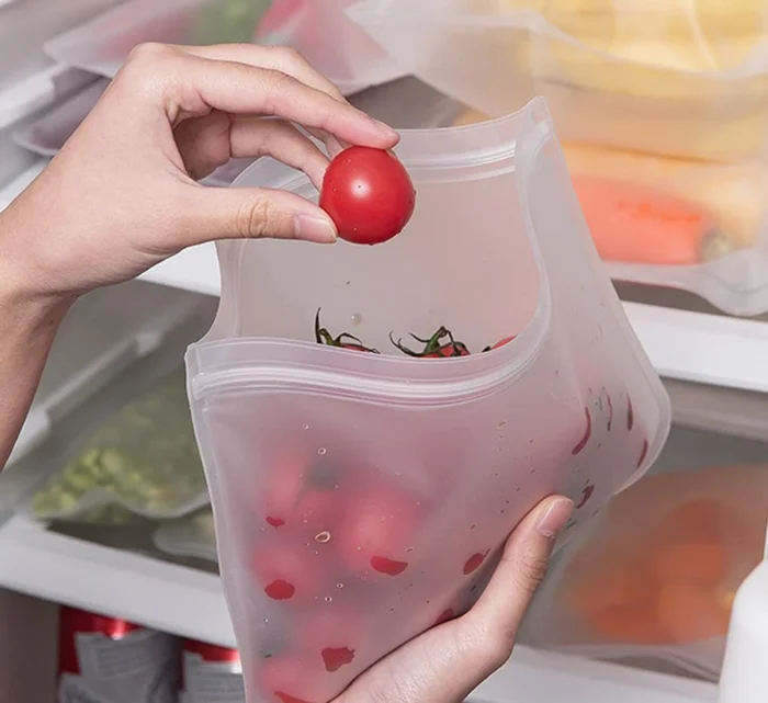 Silicone Food Storage Bag Containers Fresh Bag Reusable Stand Up Zip Shut Bag - Image 3