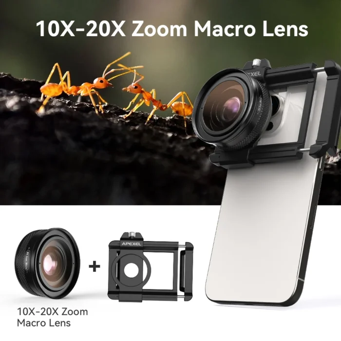 APEXEL 10-20X Zoom Macro Lens HD Micro Phone Camera Lenses Support Eye Macro Photography - Image 3