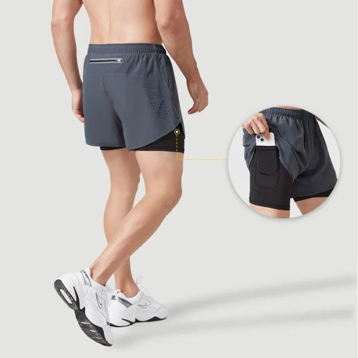 Men's Running Shorts Quick-drying Fitness Black Double Layer Shorts - Image 2