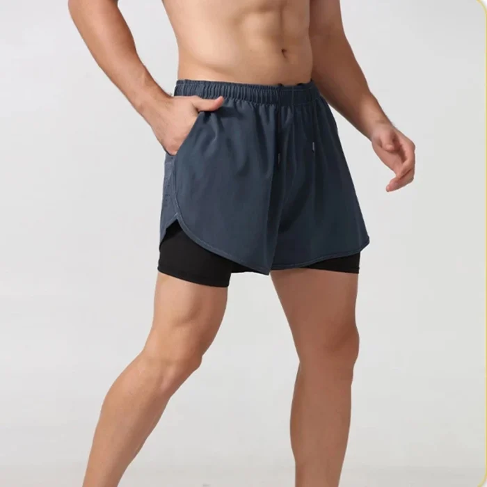 Men's Running Shorts Quick-drying Fitness Black Double Layer Shorts - Image 3