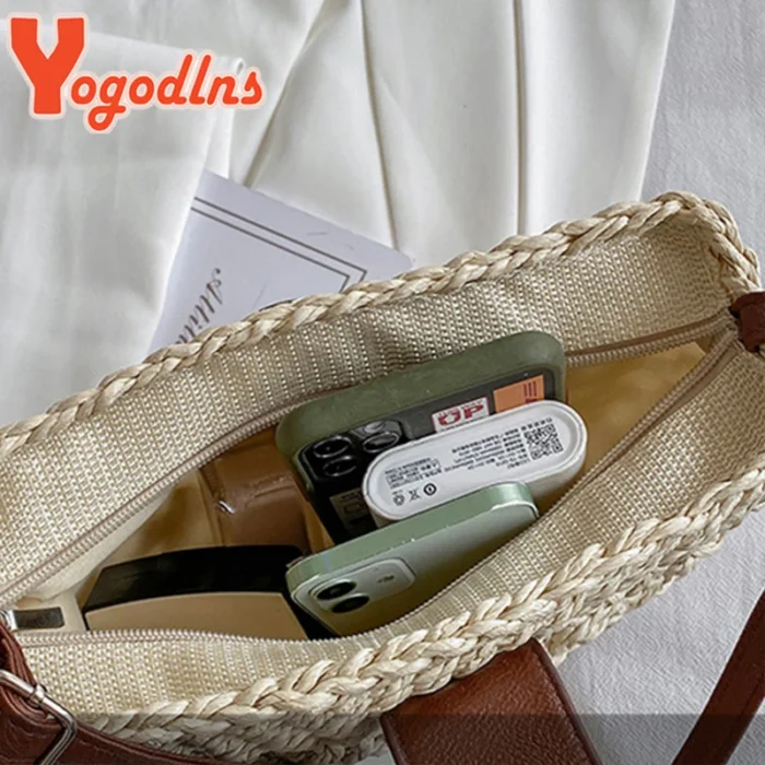 Yogodlns Summer Straw Bag For Women Fashion Semicircle Crossbody Bags - Image 6