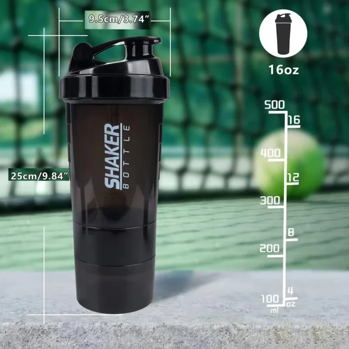3 Layers Shaker Protein Bottle Powder Shake Cup Water Bottle - Image 3