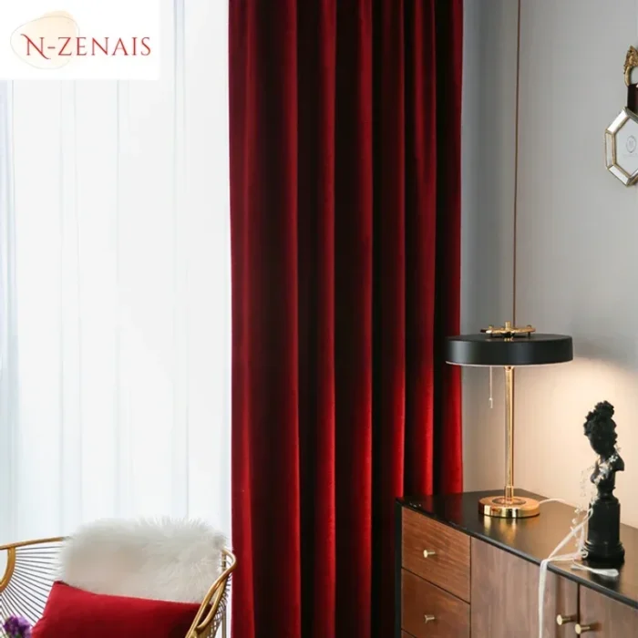 Modern Luxury Nordic Burgundy Red Velvet Curtains for Living Room - Image 5