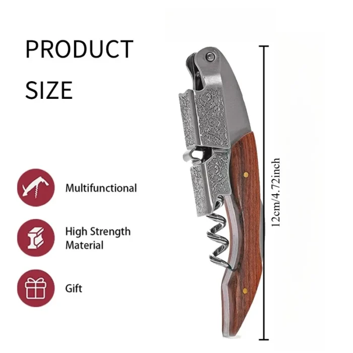 Wine Opener, Double Hinged Manual Wine Key for Bartender, Server, Waiter, Stainless Steel Wine Bottle Opener Corkscrew