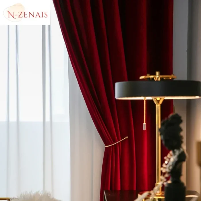 Modern Luxury Nordic Burgundy Red Velvet Curtains for Living Room - Image 3