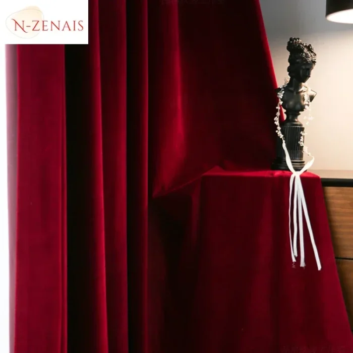 Modern Luxury Nordic Burgundy Red Velvet Curtains for Living Room - Image 2