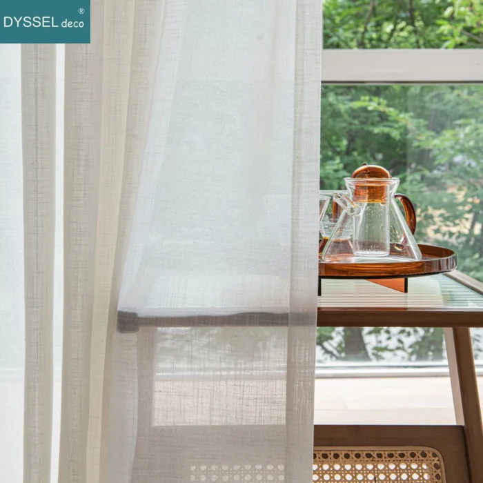 Modern Decorative Linen Solid Home Linen White Sheer European Style Window Curtains Rod Pocket Grommet - Image 3