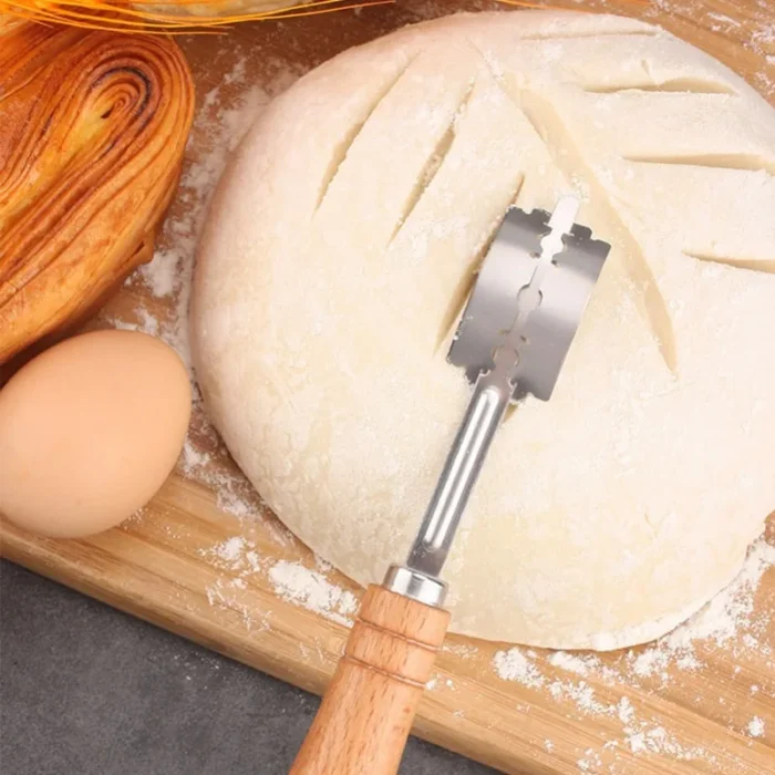 Dough Bread Pastry Cutter with 5 Blades Toast Curved Baguette Bread Knife Wooden Handle Bakers Baking Accessory Pastry Spatulas - Image 2