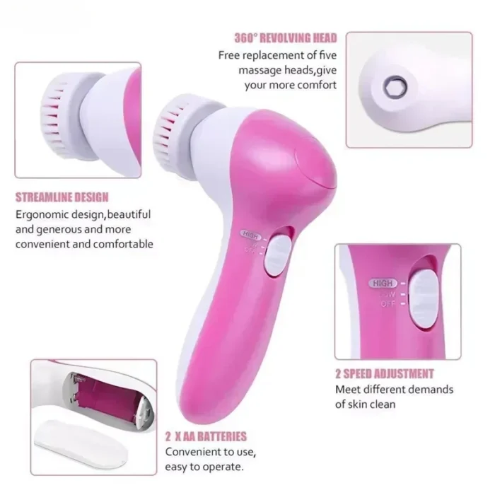 5 in 1 Facial Cleanser Pore Cleanser Face Massager Deep Electric Cleansing Brush Pore Cleaner Blackhead Remover Skin Beauty Care - Image 2