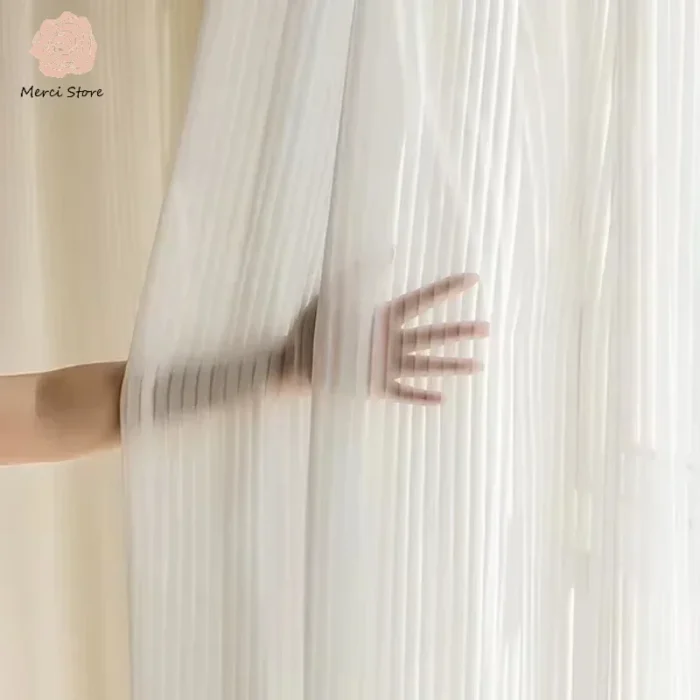 Striped Vertical Privacy Sheer Tulle for Windows Transparent Chiffon White Tulle Blinds Style Curtains