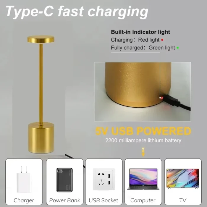 Simple Touch Sensor LED Table Lamp Rechargeable Desk Lamp 3Colors Adjustable - Image 3