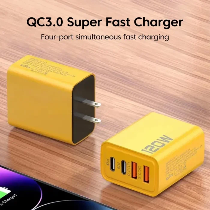 4 Port USB Charger Total 120W Type C Fast Charge Mobile Phone Adapter Quick Charge Wall Charger - Image 5