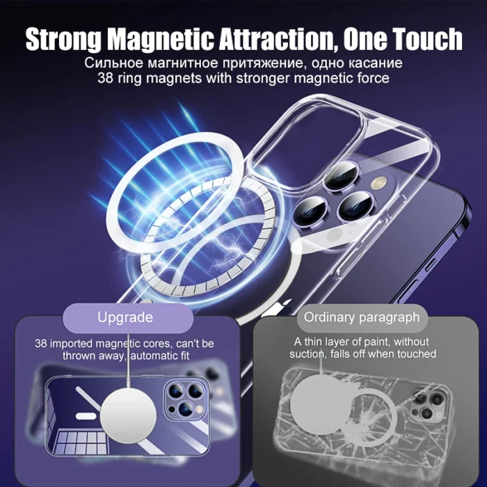 For Magsafe Magnetic Case For iPhone 16 15 11 13 12 14 Pro Max XR X XS 8 Plus Magnetic Wireless Charging Phone Cases Clear Cover - Image 3