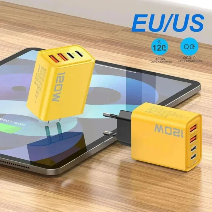 4 Port USB Charger Total 120W Type C Fast Charge Mobile Phone Adapter Quick Charge Wall Charger - Image 6