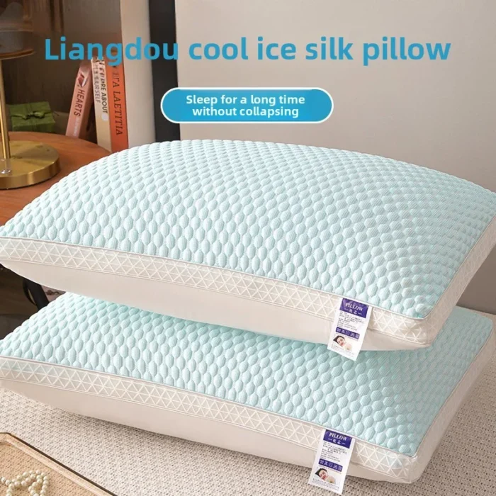 1PC Summer Cooling Ice Silk Pillow Breathable Mesh Edges 3D Ergonomic Cervical Support Pillow Core - Image 3