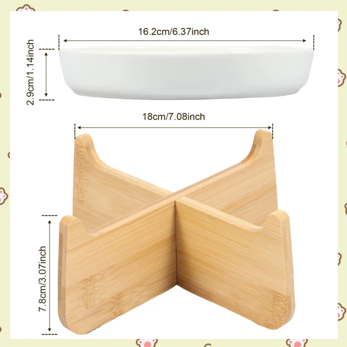 Raised Cat Bowl Elevated Cat Bowls with Wood Stand Ceramic Slow Feeder Bowl - Image 3