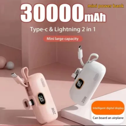 Mini Portable Power Bank 30000mah Capsule Mobile Power Supply Emergency External Battery Fast Charger