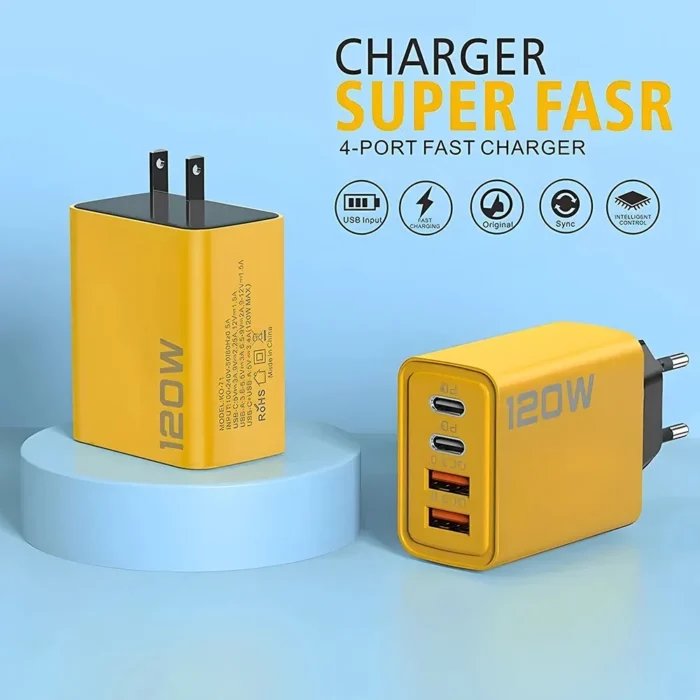 4 Port USB Charger Total 120W Type C Fast Charge Mobile Phone Adapter Quick Charge Wall Charger - Image 3